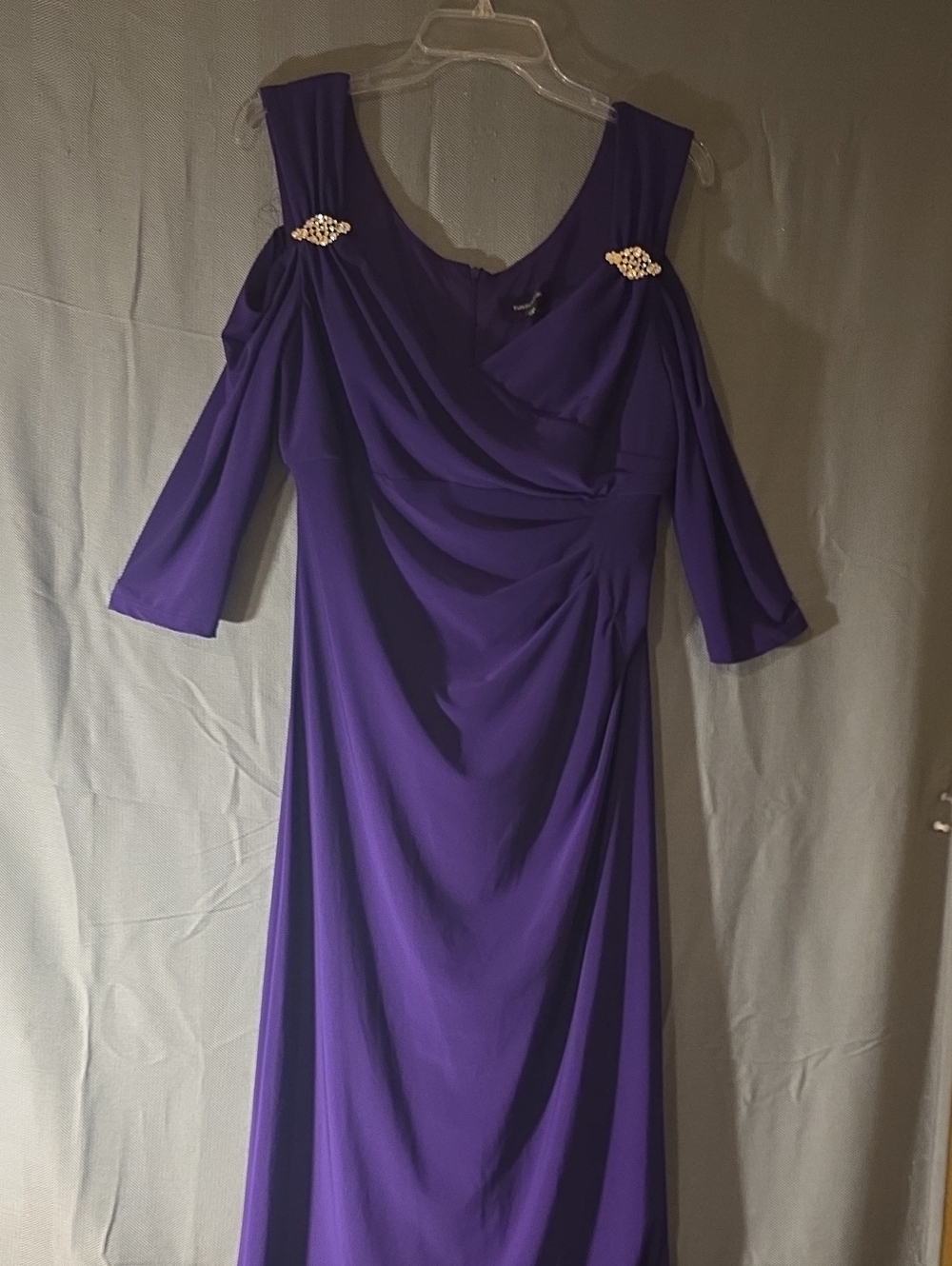R&M Richards Purple Cold-Shoulder Evening Gown